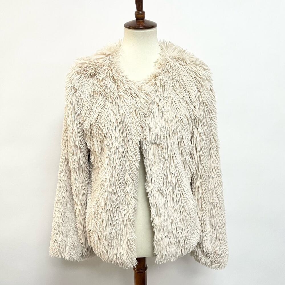 Sanctuary Shaggy Faux Fur Jacket Fluffy Ivory Cream 70s Soft Size Small